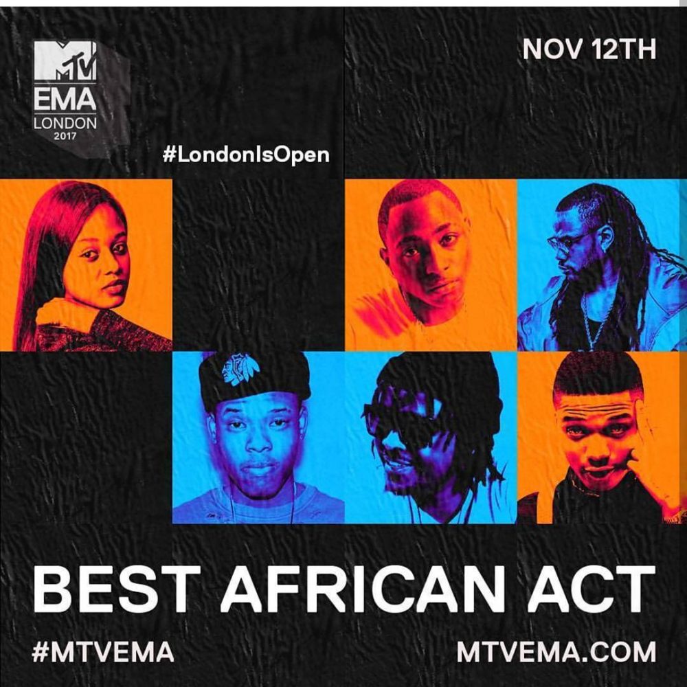 Davido, Wizkid, Nasty C Nominated For MTV EMA ‘Best African Act’+Full Nominees List